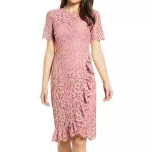 RACHEL PARCELL~RUFFLE FRONT SHEATH~LACE~DRESS~PINK BEAUTY~L (10/12)~NWT